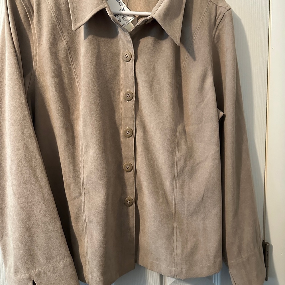 NWT Christopher And Banks XL Petite Faux Suede Button Shirt